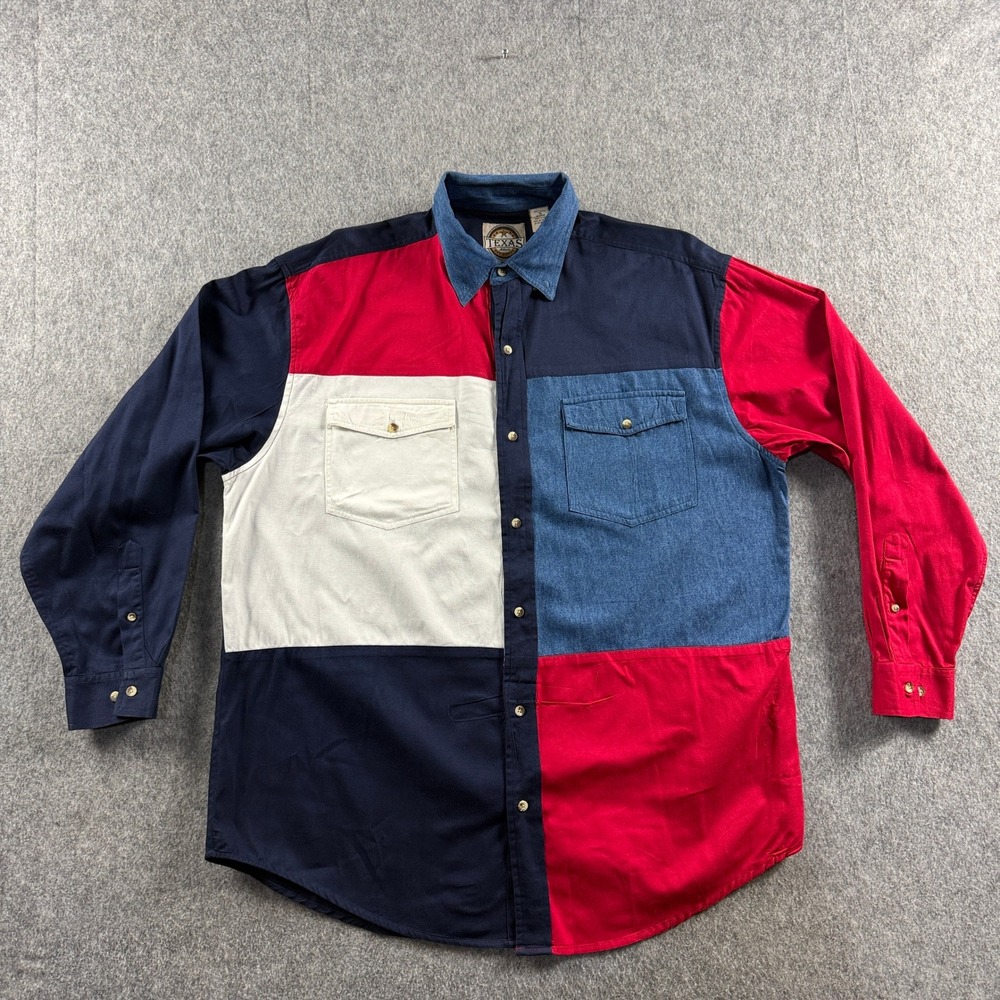 Texas Authentic Dry Goods Men's XL Red White Blue Long Sleeve Button Down Shirt